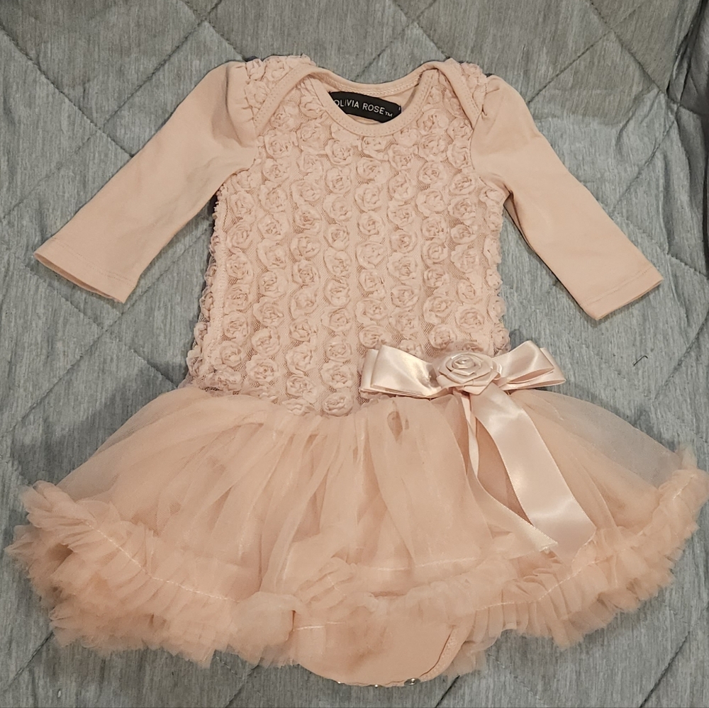 Olivia Rose Pink Baby Dress with Rosettes and Tulle Skirt, 0-3 Months PRINCESS!!